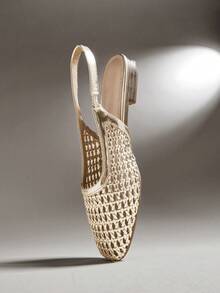 SHUZIA #OldMoney Women's Square Toe Pu Gold Woven Slingback Flats – Classic Coastal Chic & Breezy Comfort - Gold - View 7