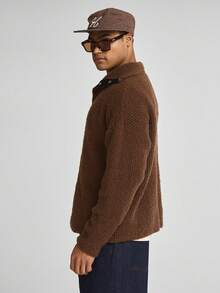 Musero Áo len dài tay dáng rộng, vai rớt, cổ gập cài nút, chất liệu dệt kim, thích hợp cho mùa xuân hè. - màu nâu - Xem 1