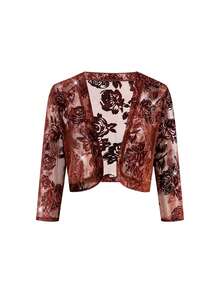 Ellevyn Cárdigan elegante de cuello en V con estampado floral jacquard - Burdeos - Ver 12