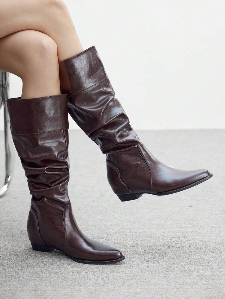 CUCCOO BIZCHIC Women's Fashionable Versatile Commuting Ruched Mid-Calf Boots For Christmas
