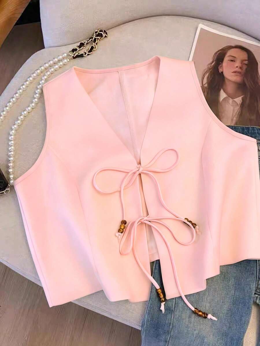 GlowEve Women's New Fashion Casual Versatile Front Tie Camisole - Pink - View 1