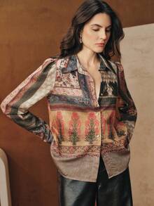 Anewsta Blommig skjorta med nedfällbar krage och långärmad - Multifärgad - Visa 1