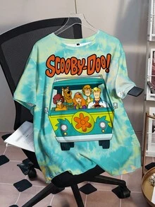 SCOOBY-DOO X SHEIN Plus Size Letter & Cartoon Graphic Round Neck Short Sleeve T-Shirt - White - View 3