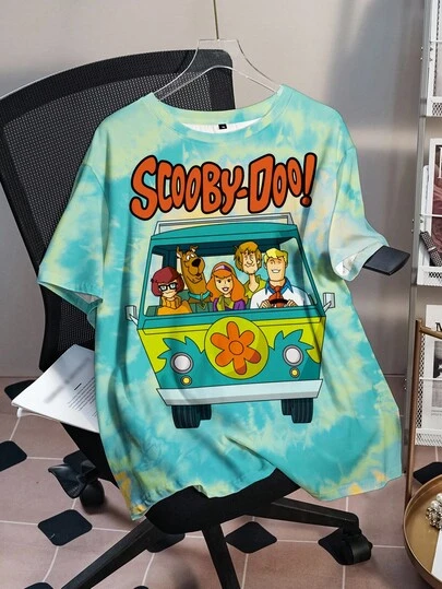 SCOOBY-DOO X SHEIN Plus Size Letter & Cartoon Graphic Round Neck Short Sleeve T-Shirt
