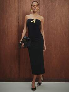 Hauture Women's Sexy Maxi Party Dress With Buckle Detail - Black - View 4