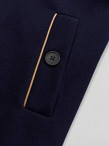 Manfinity Mode Men's Autumn/Winter Business Work Button & Zipper Wool Blend Jacket - Navy Blue - View 5