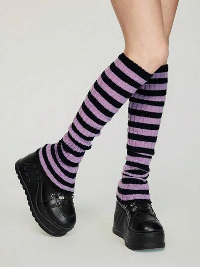 Goth 2 paia di scaldamuscoli a maglia in stile Y2K, colori casuali, versatili sopra il ginocchio, adatti per uso quotidiano in stile preppy