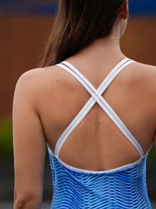 Swim Nautrix Women's Wave Print One-Piece Swimsuit, Competitive Style, Summer - Blue - View 2