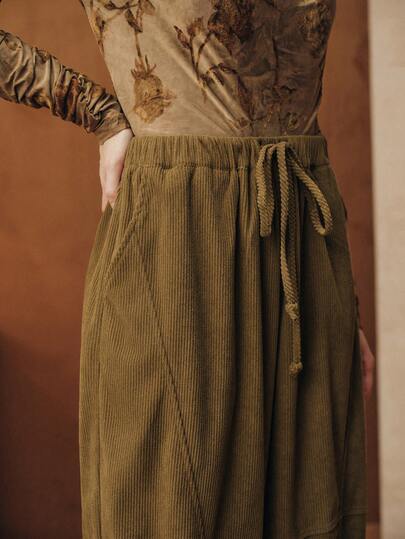 Anewsta Women's Vintage Corduroy Harem Pants, Elastic Waist, Retro Slimming Wide Leg Trousers, Autumn/Spring