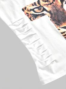 ROMWE J-Fashion Top de tirantes de mujer con estampado cruzado de tigre y leopardo Gyaru Y2K 2 en 1 Shibuya Gal - Blanco - Ver 4