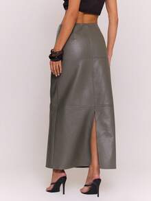 MUSERA Faux Leather Panel Straight Fit Maxi Skirt Sexy Going Out Autumn Fall Night Out Winter Cute Streetwear Feraux