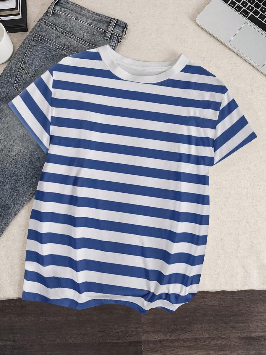 INAWLY Women Striped Round Neck Short Sleeve T-Shirt, Minimalist And Fashionable