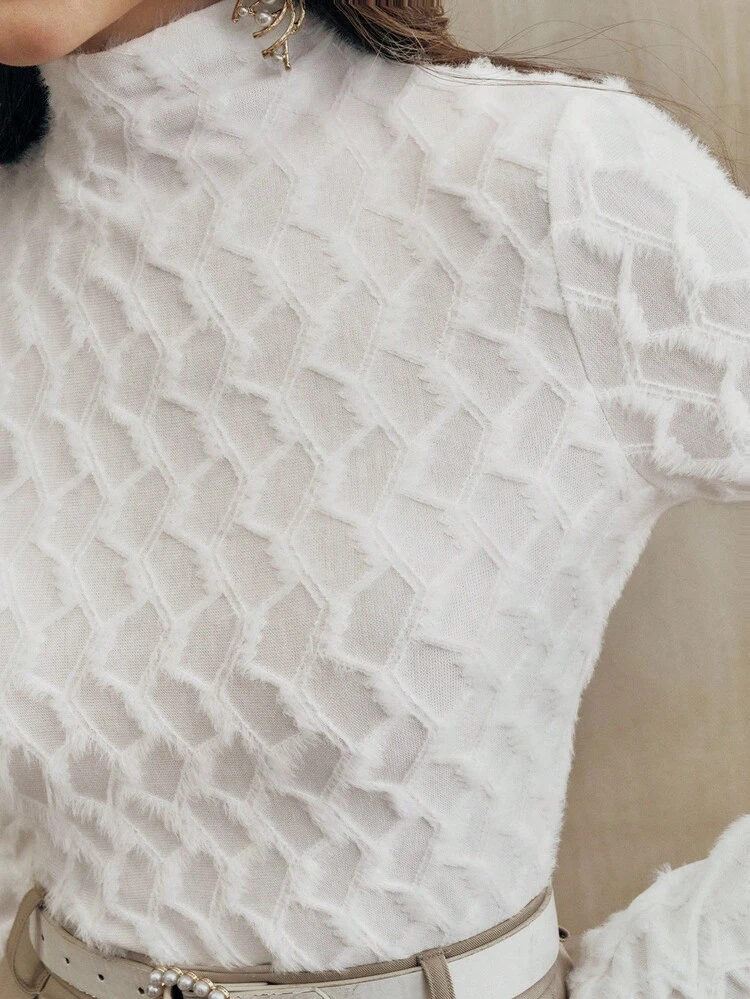 Elegant Flocked Lace Turtleneck Undershirt For Women, High-Quality Autumn/Winter Layering Top
