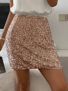 DAZY Women's Fashionable & Elegant Sequin Embellished Mini Skirt New Years Women Carnival - Apricot - View 4