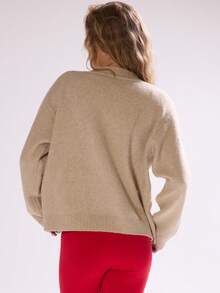 MUSERA V Neck Button Down Fluffy Knit Cardigan Winter Ski Vacation Lounge Holidays - Cream - View 4