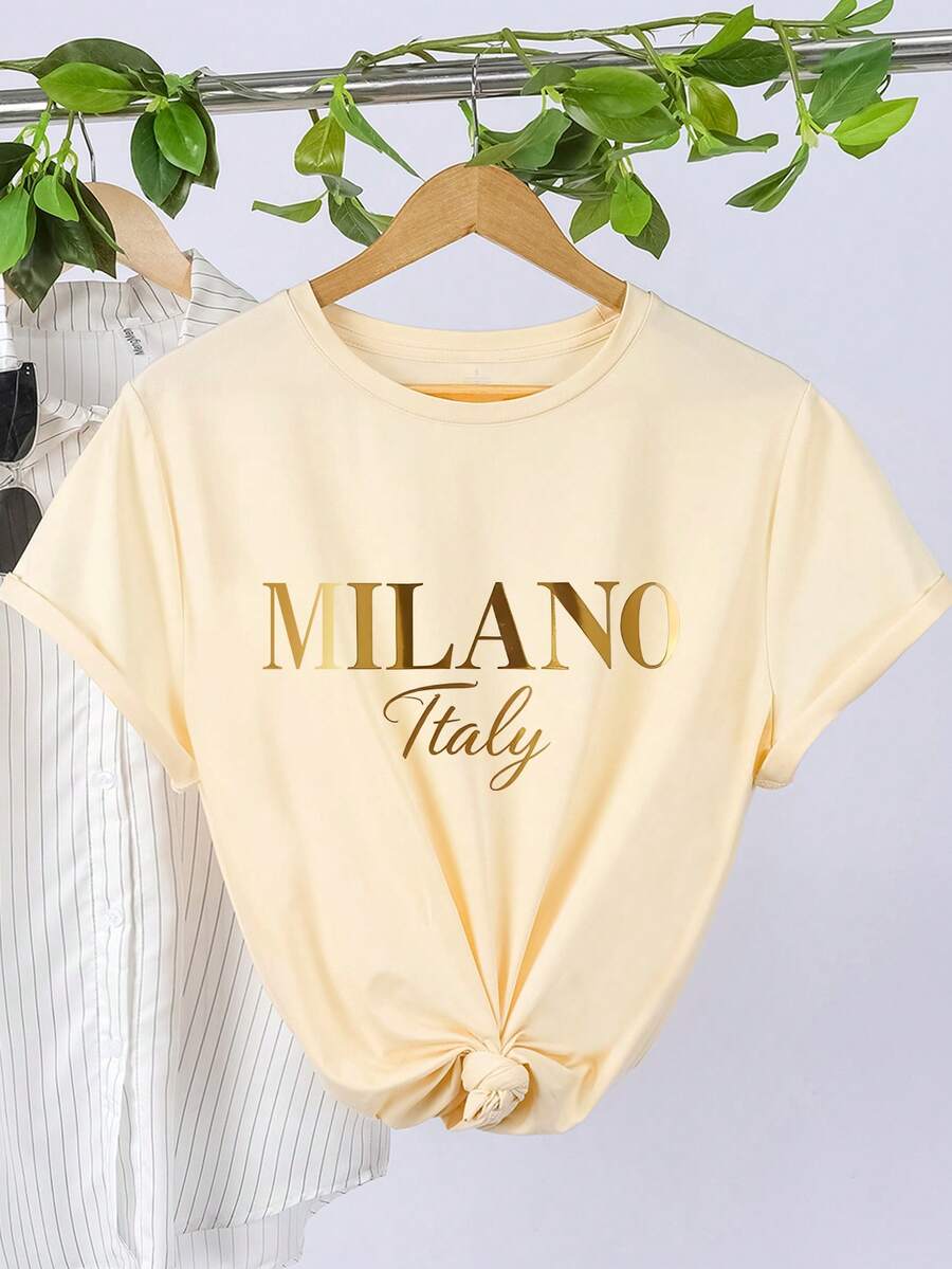 EMERY ROSE Damen T-Shirt mit kurzen Ärmeln, lässiges Oberteil, einfache Damenshirts - Aprikosenfarben - Übersicht 1