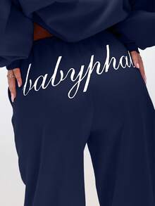 BABYPHAT Relaxed Baggy Sweatpants With Logo Embroidery Wide Leg Loungewear Joggers High Waisted Casual Comfort Pants - Navy Blue - View 6