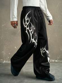 AXEPEAK Men's Fashion Digital Cross Print Sweatpants - Black - View 4