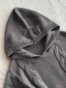 Elamini Women's Casual Daily Commute Simple Solid Color Cable Knit Hooded Sweater, Autumn/Winter