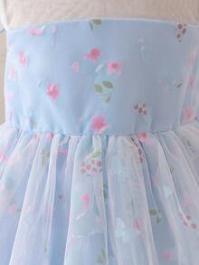 Glamorique Kids 新款婴儿长袖提花网纱连衣裙，适合生日派对、节日庆典以及秋冬季日常穿着。 - 淺藍色 - 查看 6