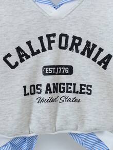 Sweetra Tween Girls' Casual Sweatshirt, Versatile School/Commute Style, 2 In 1 Sweatshirt With Shirt Collar, Numeric & Letter, Leopard Print, Loose Fit Preppy Clothes California Sweatshirt Layered Sweatshirt Aesthetic Clothes Fall Winter - Grey - View 4