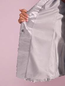 Glamine 女士时尚喇叭袖翻领收腰西装外套 - 銀色 - 查看 8