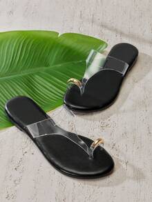 SHUZIA 女士果冻人字拖，柔韧鞋底，柔软鞋垫，夏季凉鞋 - 黑色 - 查看 3