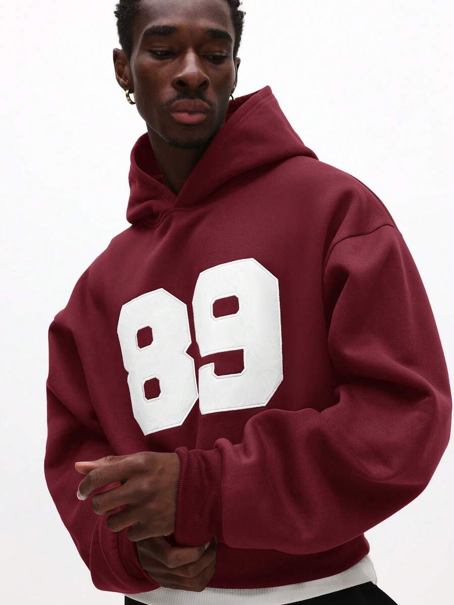 SUMWON Áo hoodie in số cỡ lớn có mũ trùm đầu có dây rút cho phong cách đường phố thường ngày - Đỏ - Xem 1