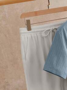 Manfinity VCAY Men's Solid Color Minimalist Casual Short Sleeve Shirt And Pants Set Daily Essential Wardrobe Staple Basic Style All-Match Style Go-To Piece Mix-And-Match Item Casual Versatile Style  Multi-Piece Set 2-Piece Set Man Clothes Set Blue And White 100 Percent Cotton Flannel Baby Blue Men Set Light Blue Full Set Men 2 Piece Set Men Summer Pants And Shirt Set Cargo Summer Clothes Sets Men Summer Outfits Set Linen Set For Men Men Summer Clothes Mens Summer Holiday Clothes - Multicolor - View 6