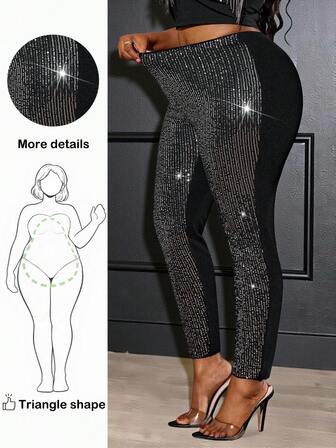 Truni Plus Size Women's Fashion Party Sequin Leggings, For Pear Triangle Body Shape/2026 /New Year