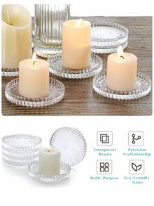 4pcs Glass Pillar Candle Holder Plates, Round Glass Candle Plates For Dinner Wedding Party Table Centerpieces (Transparent, Amber, Pink, Green, Blue, Black) Coasters For Wedding Valentine's Day Table Centerpieces Room Home Decor Coffee Coasters Ashtrays Festival Event Supplies Family Gathering Theme Party - Multicolor - View 4