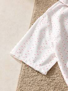 SWAVVY 男士夏季休闲瑞士波点前扣短袖衬衫 爱心衬衫 红桃国王衬衫 男士衬衫 领带衬衫 印花衬衫 - 白色 - 查看 4