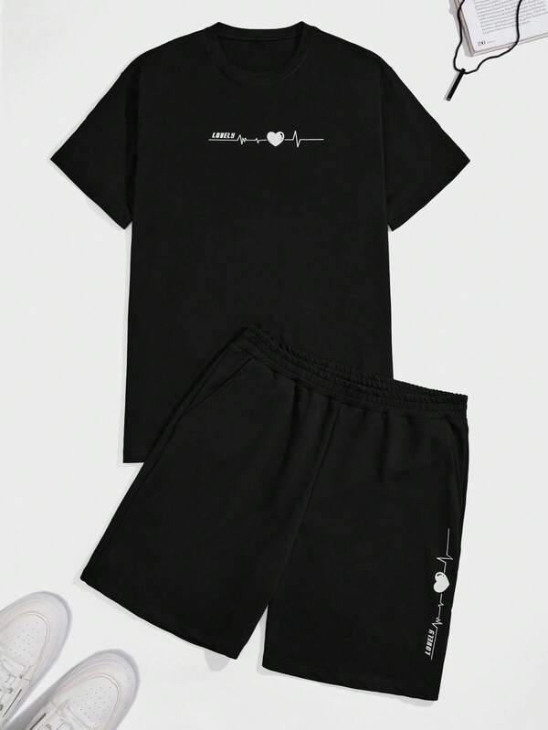 Cottnline Męski T-shirt z nadrukiem graficznym, okrągłym dekoltem i krótkim rękawem, swobodny zestaw