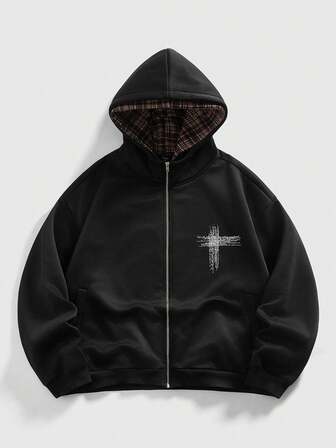 Street Life Sweat-shirt décontracté à carreaux à double capuche pour hommes, automne/hiver