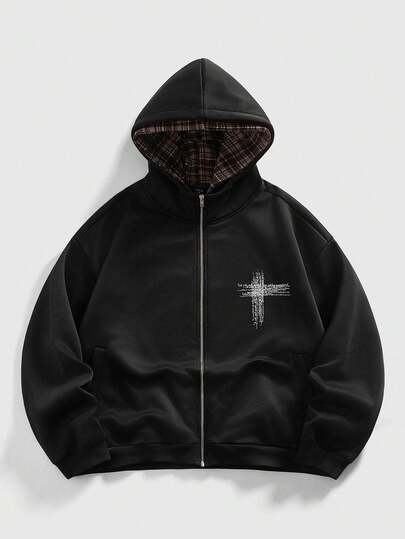 Street Life Sudadera casual de hombre con capucha doble a cuadros, otoño/invierno