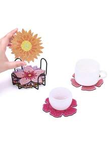 Zazumi DIY钻石画套装 - 8件套DIY钻石画艺术套装 | 花卉图案杯垫，独特造型水晶人造钻石马赛克工艺品 - 送给女性的独特礼物，减压爱好，友谊日礼物创意 - 彩色 - 查看 6