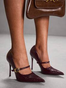 CUCCOO SZL Casual Minimalist Solid Color Pointed Toe Thin Heel Women Pumps For Christmas Spring Shoes - Burgundy - View 10
