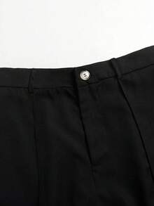 SHEIN Tall CURVE 大码女式纯色休闲百搭优质粘胶直筒松紧腰裤，适合工作和日常穿着，秋冬季 - 黑色 - 查看 7