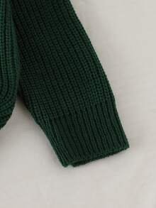 Sparklyn Suéter casual de niña con bordado de letras, otoño/invierno - Verde Oscuro - Ver 5