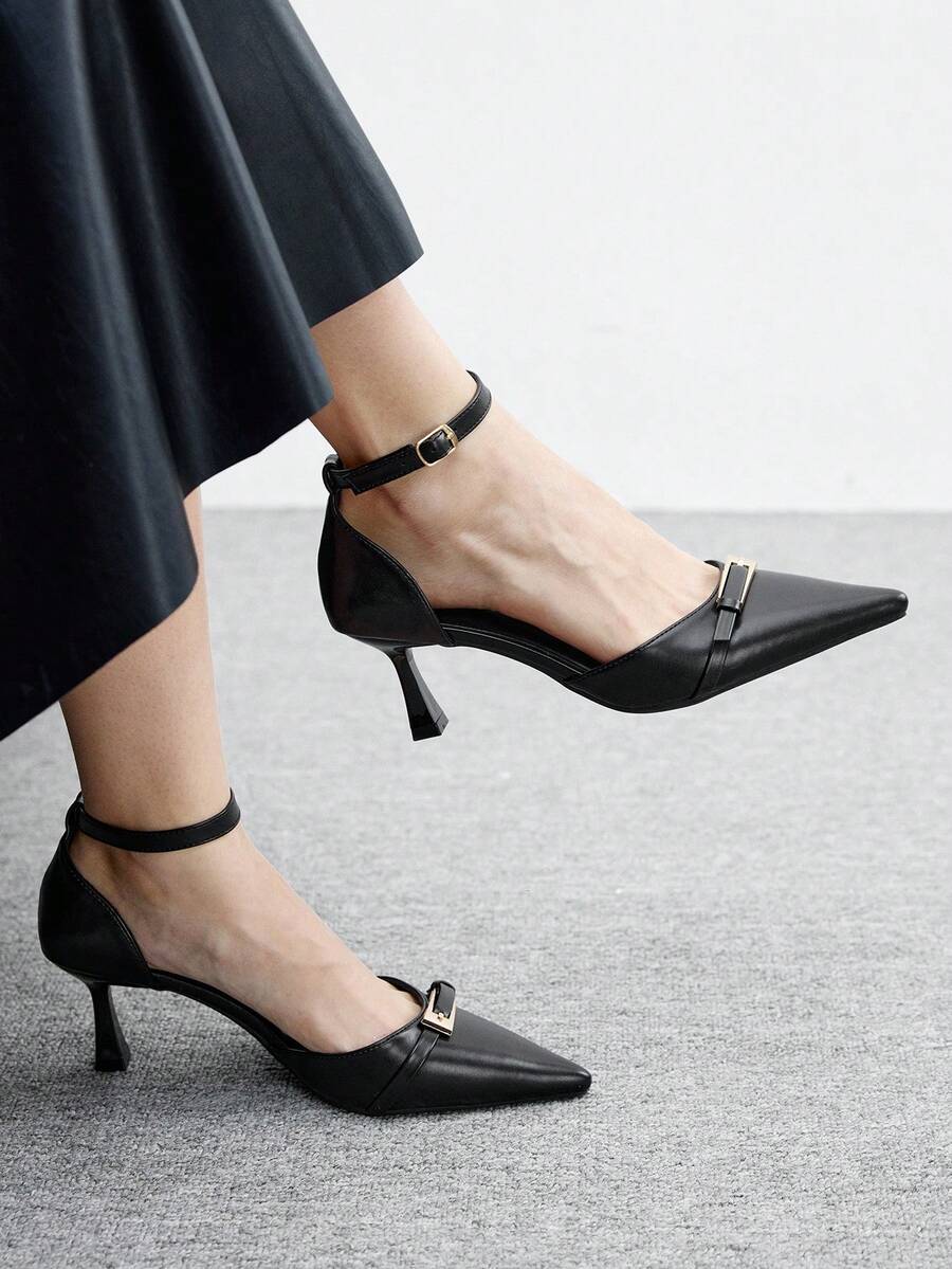 CUCCOO BIZCHIC Casual Minimalist Solid Color Stiletto Buckle Women Pumps For Christmas - Black - View 1