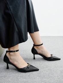 CUCCOO BIZCHIC Casual Minimalist Solid Color Stiletto Buckle Women Pumps For Christmas - Black - View 3