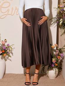 Loomaby 孕妇优雅飘逸弹力腰褶裥半身裙，秋季