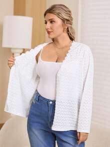 Rosumi 大码优雅纯色纹理外套，秋冬女装，新年圣诞派对优雅白色，适合新年夜休闲穿着，也适合情人节穿着。 - 白色 - 查看 7