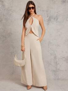 L'Amorae 露背领口蝴蝶结细节开襟夏季上衣 - 杏色 - 查看 3