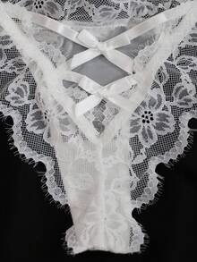 SHEIN BAE Women's Sexy Lace Mesh Thong Panties - White - View 3