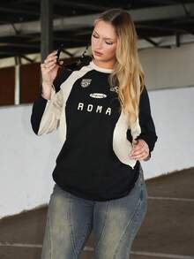 Arliah Tricou damă cu mânecă raglan, model casual, blocuri de culori, mânecă lungă, primăvară/toamnă - Negru - Vizualizare 4