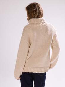 MUSERA High Neck Chunky Knit Boxy Fit Jumper Autumn Fall Winter Ski Vacation  Lounge Holidays Apres-Ski Aspen Thanksgiving - Cream - View 4