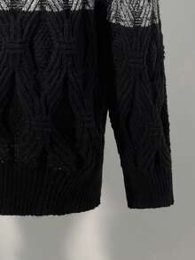 Manfinity Homme Plus Size Men's Contrast Color Round Neck Long Sleeve Casual Sweater, Autumn/Winter - Multicolor - View 7