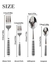 Cirelle 1件/2件套陶瓷柄不锈钢餐具，抛光表面，饰以优雅的格纹图案，包含甜点勺、餐叉和汤匙——创意厨房用具套装，包含叉子、茶匙和汤匙，是日常用餐的理想之选。 - 彩色 - 查看 3