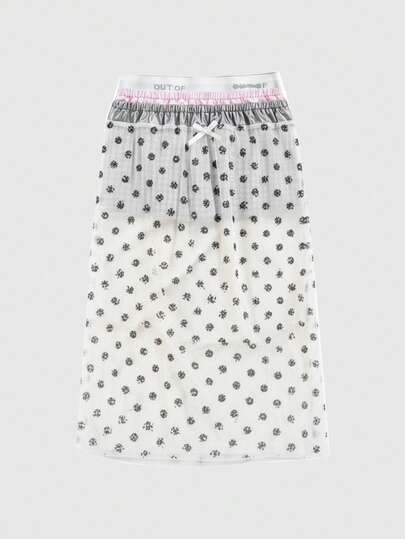 ROMWE Avant Jupe mini moulante vintage à patchwork, taille avec volants, pois brillants et sequins